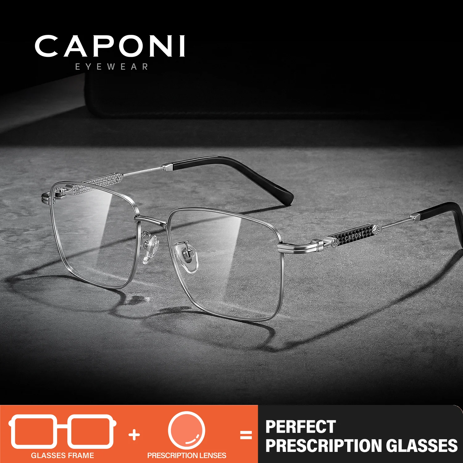 CAPONI Prescription Man Glasses Carbon Fiber Computer Myopia Glasses Customizable Male Anti Blue Ray Optical Eyeglasses PJ35606