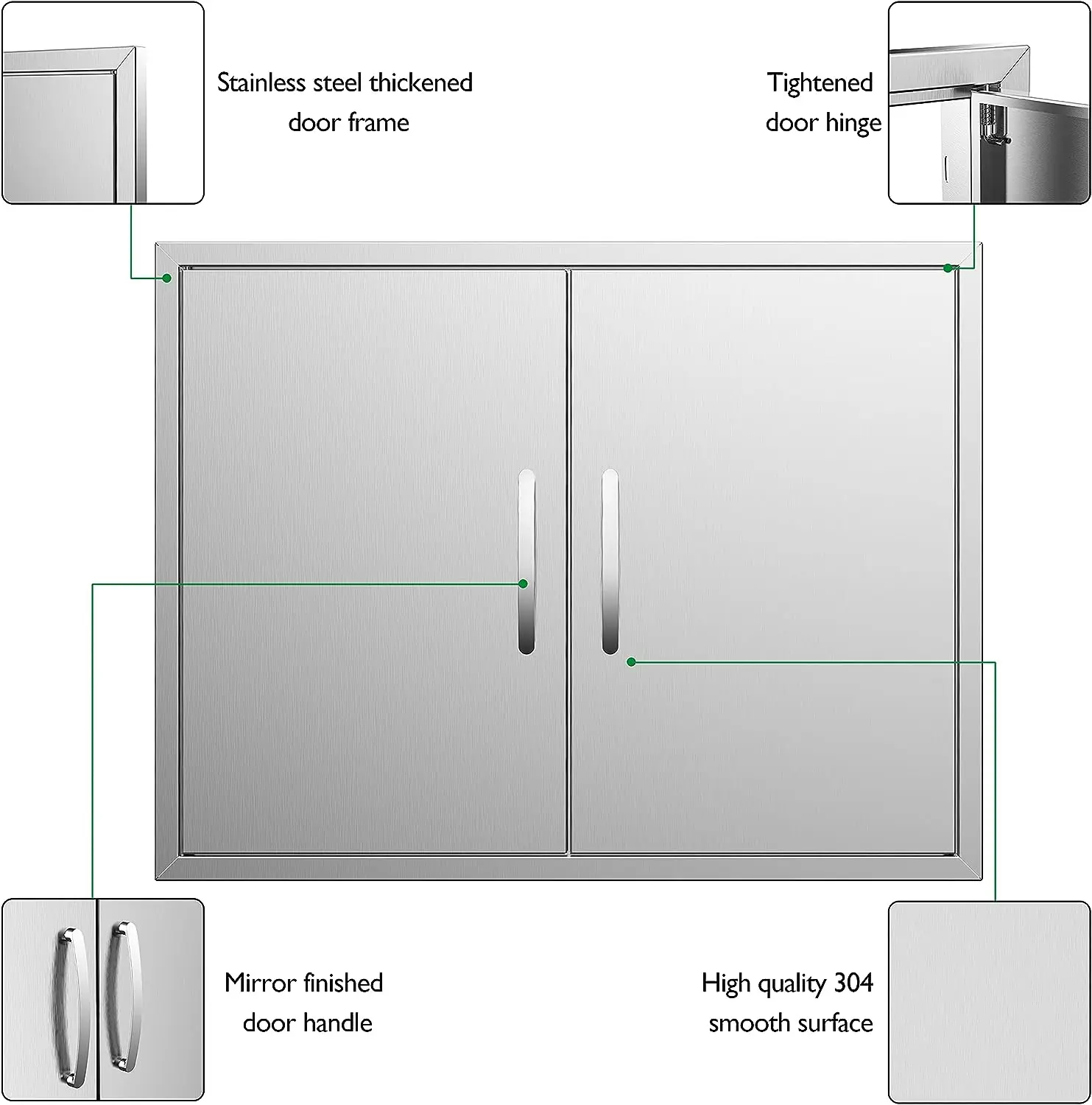 Outdoor Kitchen Doors 31W x 24H Inch, Double BBQ Access Doors 304 Stainless Steel for Outdoor Kitchen Cabinet Grill Station or B