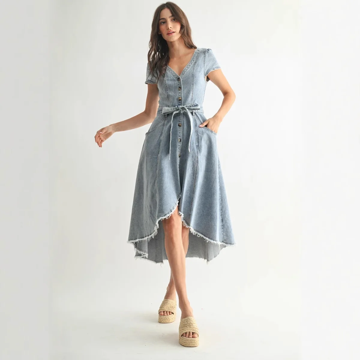 

Women Fashion Clothes Front Button Down Denim Dress