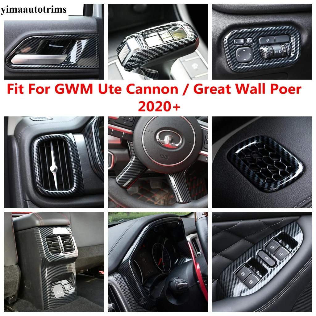 Untuk GWM Ute Cannon / Great Wall Poer 2020 - 2022 jendela Lift roda gigi kepala lampu udara ventilasi penutup Trim Aksesori serat karbon