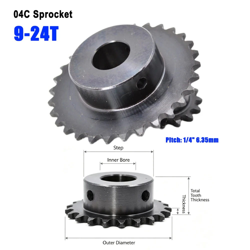 1Pcs 45 # Steel  Chain Drive Sprocket Wheel 9T to 24T Bore 5mm to16mm Pitch 1/4