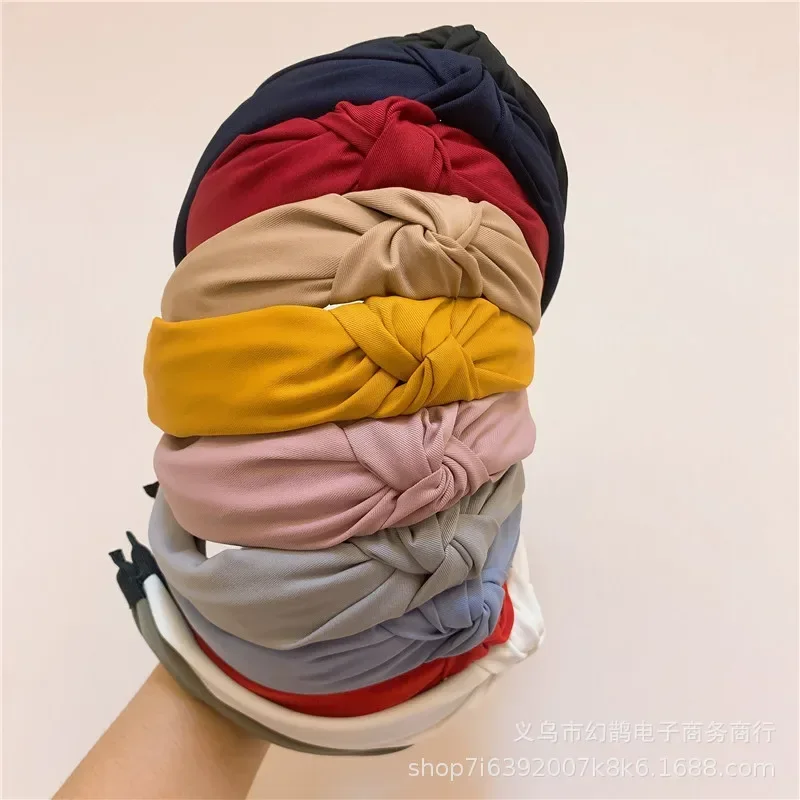 Wide Solid Knot Cotton Headbands Fashion Candy Color Twist Hairbands for Women Girls Handmade Hair Hoops Ladies Hair Accessories