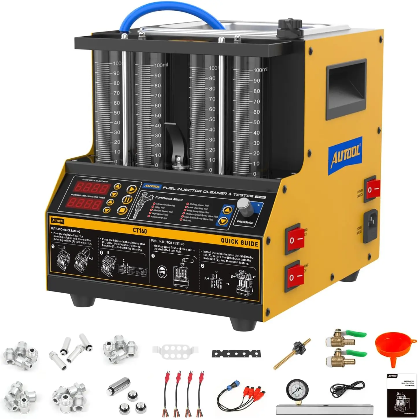 

Fuel Injector Cleaner Tester Machine Ultrasonic Cleaning with Heating 4 Cylinder 12V Injectors Digital Display