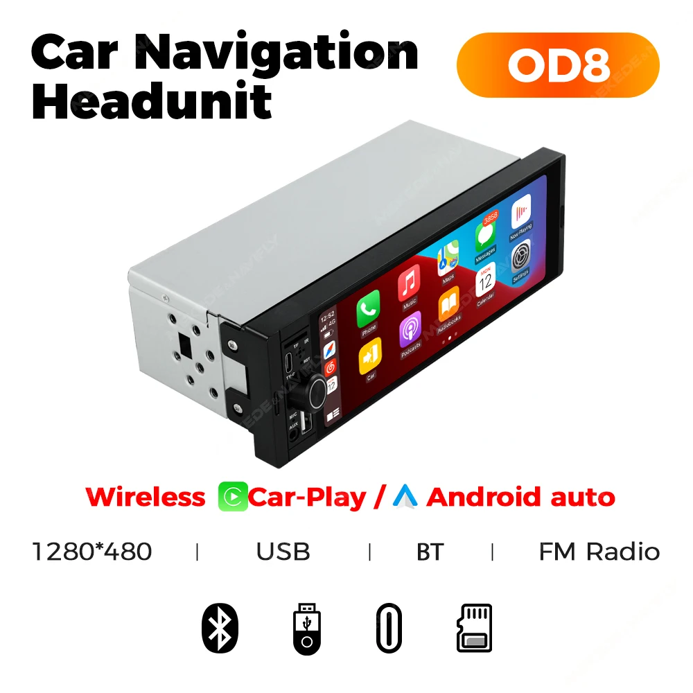 1Din Draadloze CarPlay Android AUTO HD touchscreen Universele 6.86 ''Autoradio FM Stereo MP5 multimedia speler BT TF poort Camera Intelligent systeem aan boord GPS elektronische navigatie