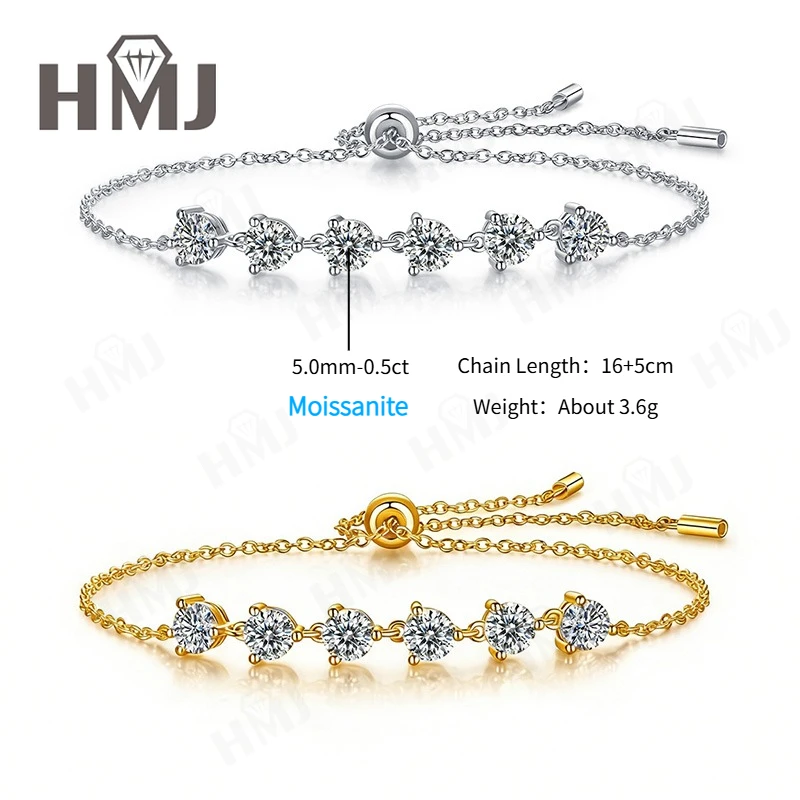 

3ct DColor 925 Sterling Silver Bracelet Moissanite Round Cut Silver Plated White Gold Fashion Jewelry Gift For Women Anniversary