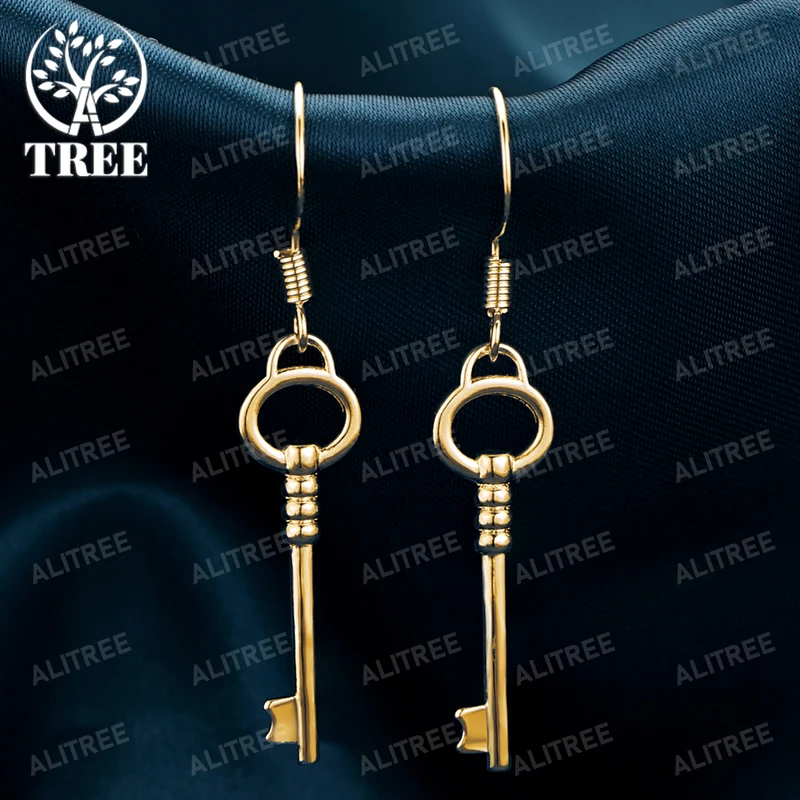 

ALITREE 18K Gold 925 Sterling Silver Key Earrings For Women Party Engagement Wedding Birthday Fashion Jewelry Gifts