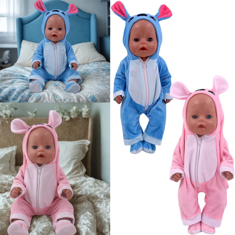 

Doll Clothes Jumpsuit Pajamas With Animal Patterns Pop Clothes For 43CM Born Baby Doll 18Inch American Doll Set,Festival Gifts