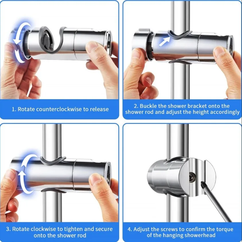 Universal Adjustable Shower Head Holder 22mm-25mm Bracket ABS Chrome Plated Hand Shower Rail Slider Clamp