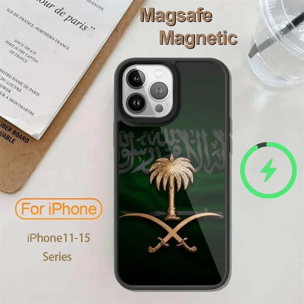 Kingdom Of Saudi Arabia Flag For iPhone 14 13 12 11 15 Pro Max Plus Mini Magsafe Wireless Charge Cover