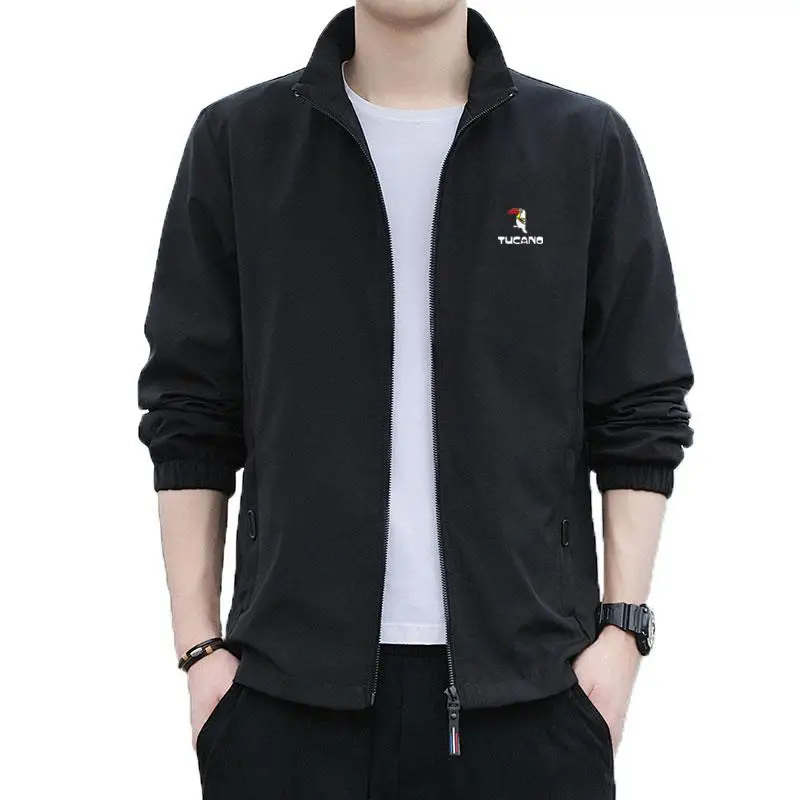 

Casual Men's Stand Collar Jaet Spring Autumn Faionable All-Match Woodpeer Outerwear Long Sve Zipper Closure Polyeste...