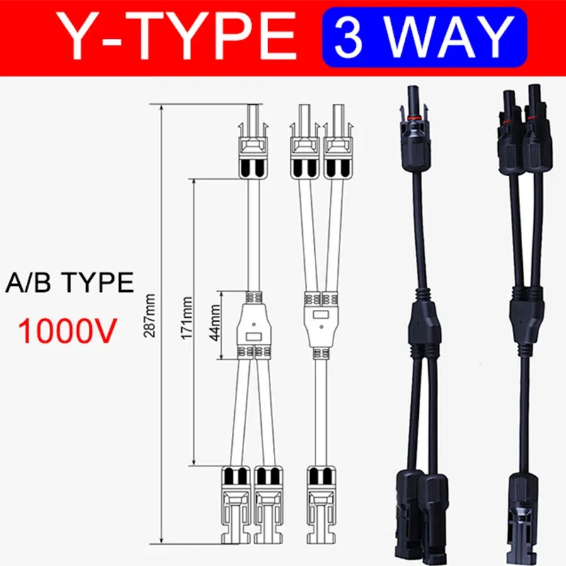 1/5 Sets 30A 1000V Y Type PV Connector Solar Panel Parallel Connection Solar Cell Photovoltaic PV Plug 1 To 2/3/4Way Connector