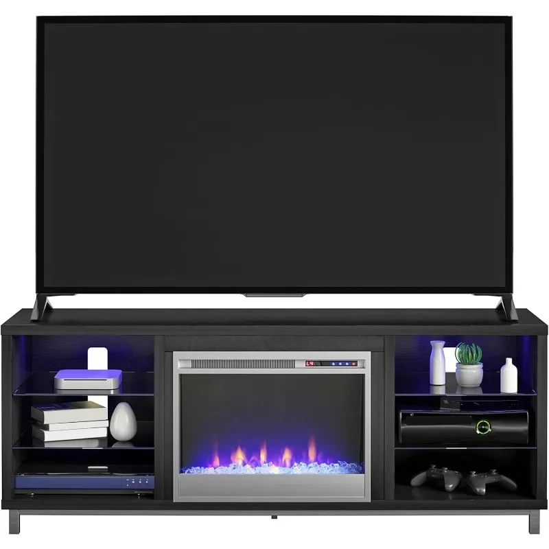 Ameriwood Home Lumina Fireplace Stand, TVs up to 70", Black Oak