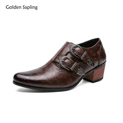 Golden Sapling High Heels Men's Formal Shoes Retro Leather Male Loafers Elegant Men Dress Wedding Shoe Casual Business Oxfords