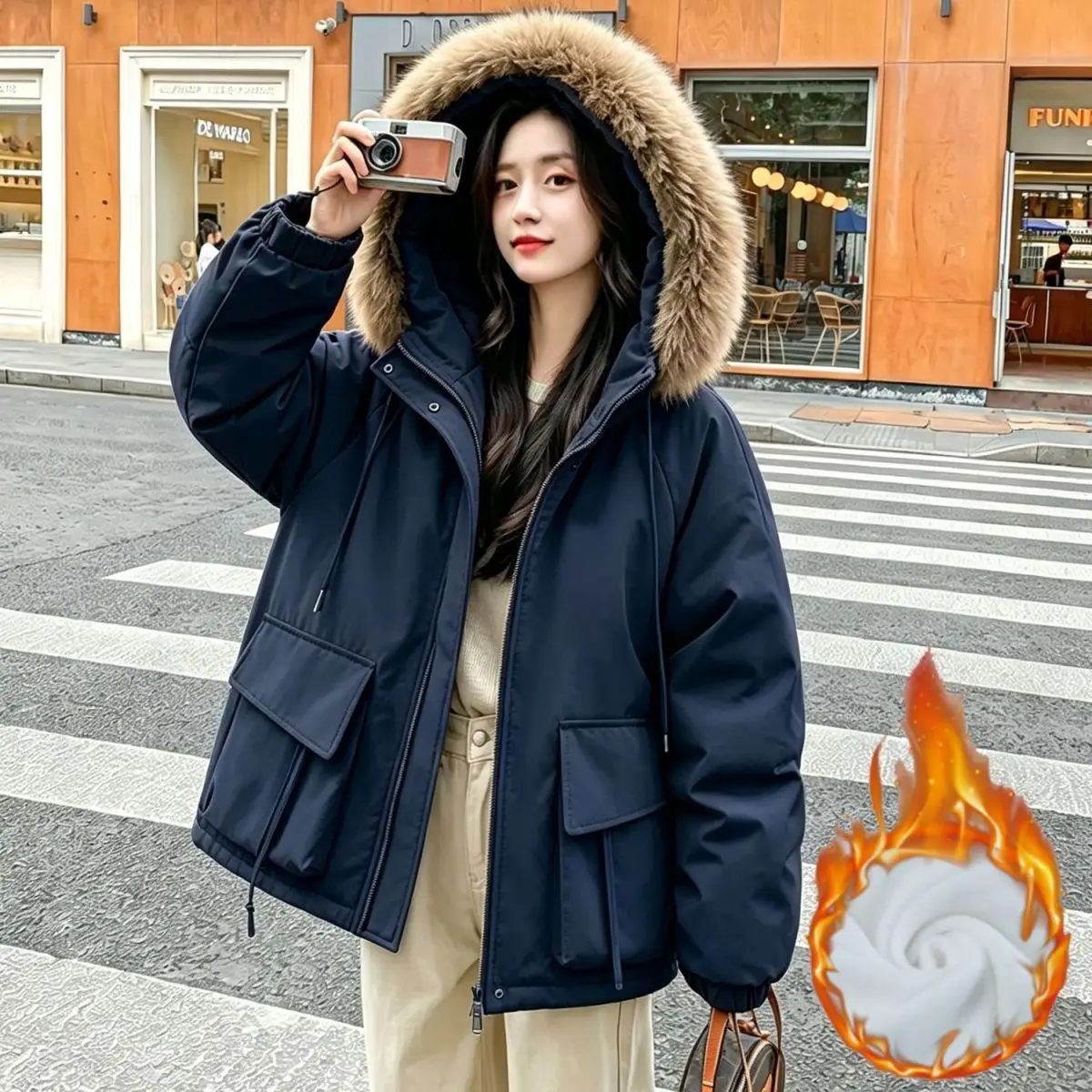 Detachable Large fur collar Plush Thick Cotton Jacket 2026 Autumn Winter New Warm Parker COAT Women's Medium long Cotton Jackets