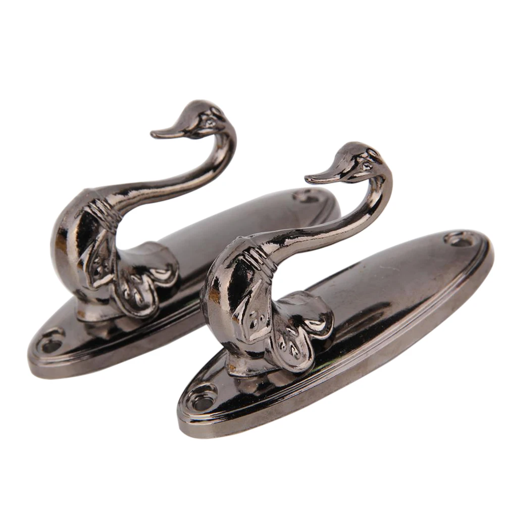

2PCS Black Zinc Alloy Curtain Hooks 8.5x4cm Decorative Tiebacks Swan Style Wall Mount Drapes Holdbacks
