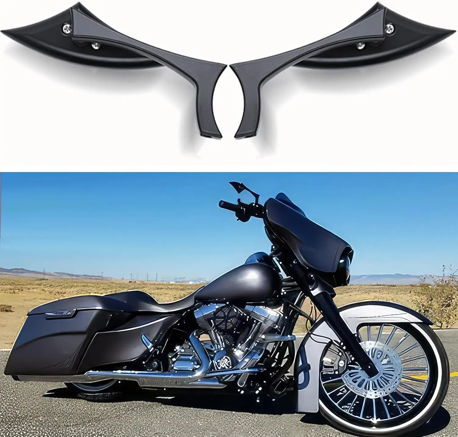 

Retro Aluminum Motorcycle Mirrors - Square Blue Glass Rearview for Harley Road King, Universal Metal Motorcycle Accessories