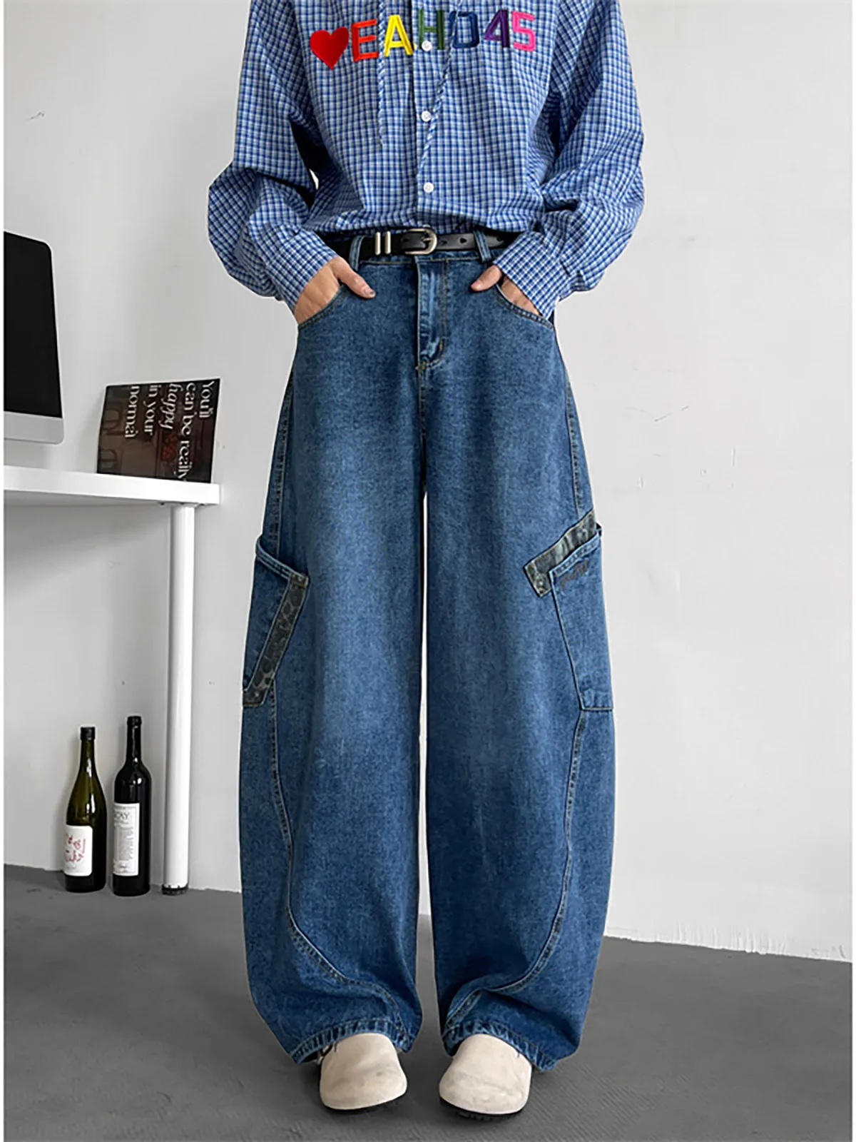 American Spliced Leopard Print Knife  Jeans Men Women Slimming Deconstructed Cleanfit Design Sensation Floor Length Pants