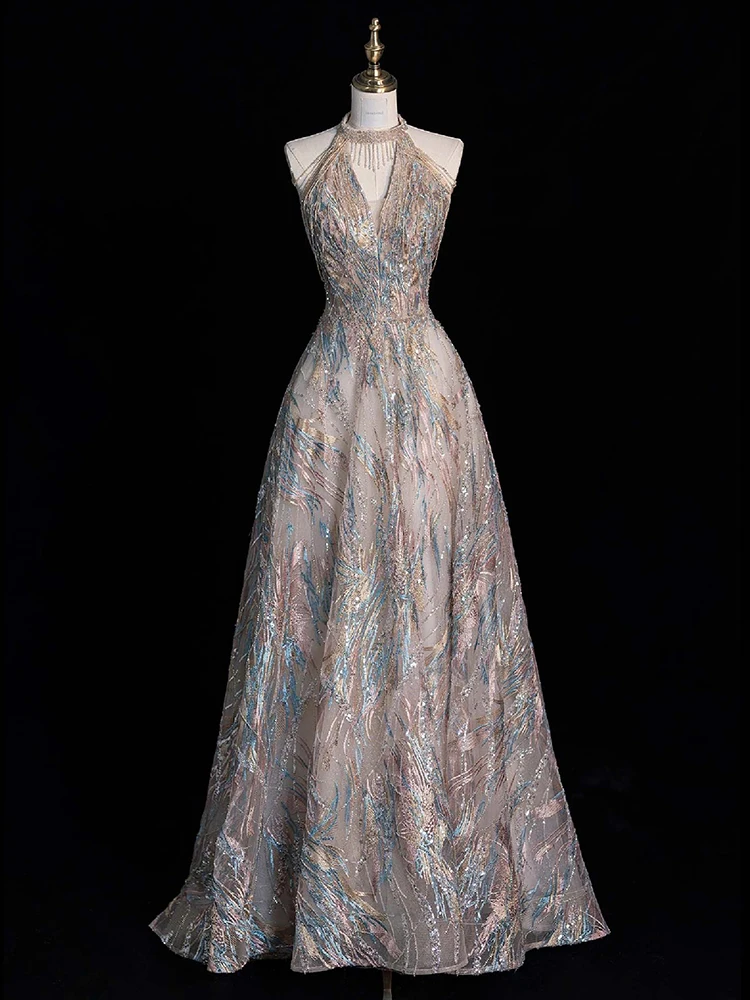 Suknia wieczorowa damska luksusowa, nowa kolekcja 2025, elegancka, długa spódnica, seksowna, z odkrytymi plecami, na wesele, bankiet, z podkreśloną talią.