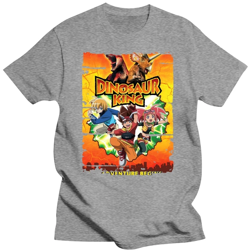 Hot 2020 Summer Men T Shirt Fashion Dinosaur King Anime Battle Card Worn Look Cool Geek T Shirt