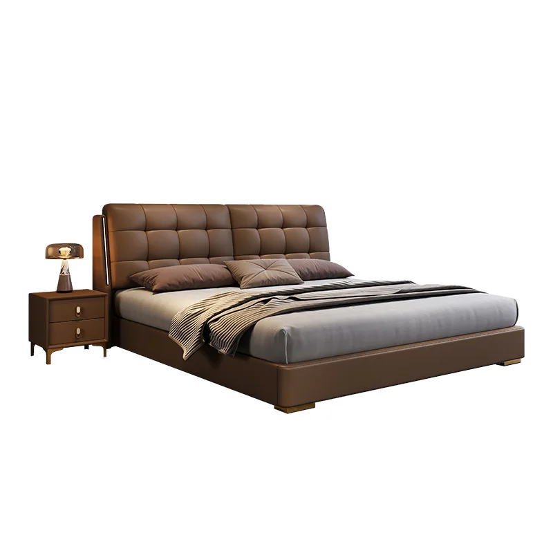

Italian minimalist leather bed, double master bedroom bed