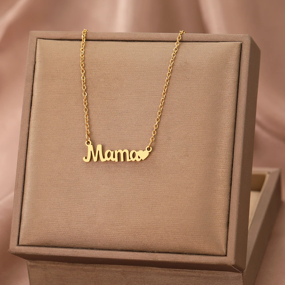 Collares de acero inoxidable con colgante de letras de corazón de amor para mujer, cadena de cuello de moda, Collar del Día de la madre, joyería para regalos de mamá