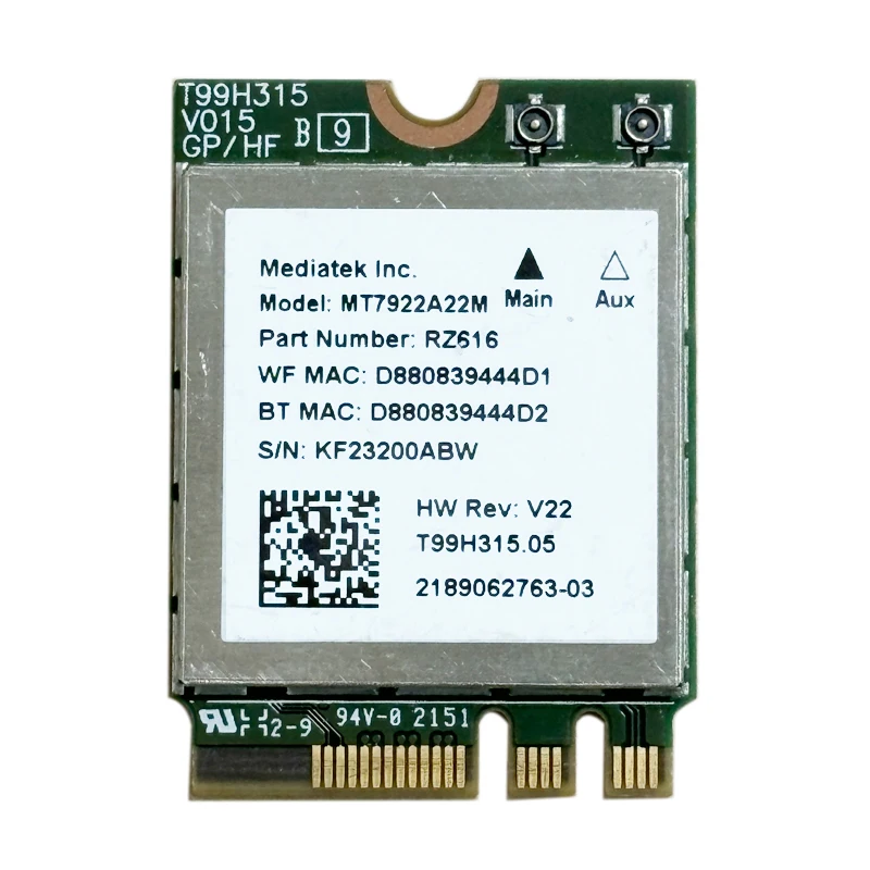 MT7922 Wi-Fi 6E wireless LAN card 2400Mbps wifi network card 2.4G 5G 6G 802.11AX M.2 NGFF for Bluetooth 5.2 MU-MiMO adapter