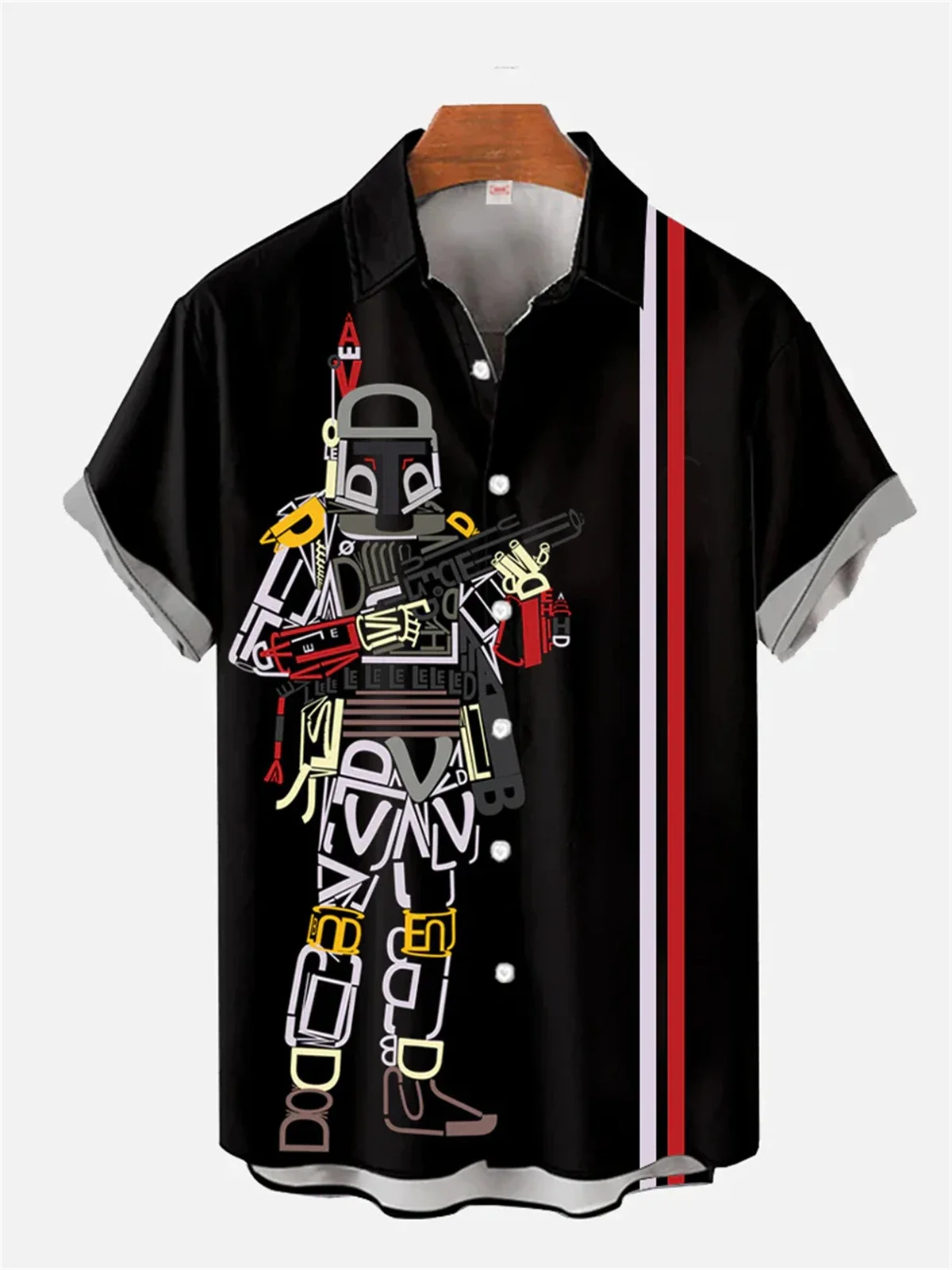 Men's shirt handsome mecha man print Hawaiian lapel top large size loose short-sleeved summer new style man clothing