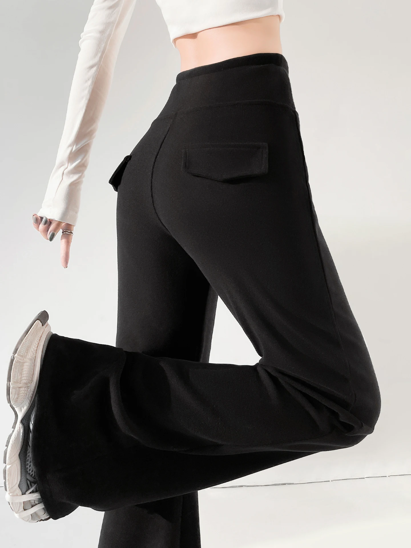 

Женские облегающие брюки для йоги с высокой талией и широкими штанинами, весенняя новинка, черные спортивные штаны в корейском стиле для повседневной носки