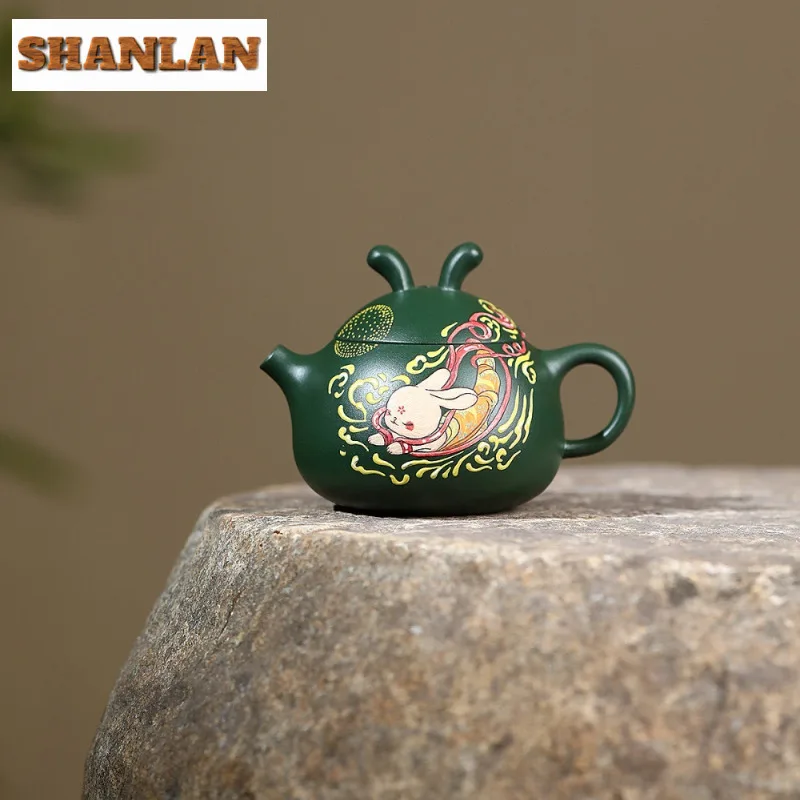 

Традиционные чайники Исин из фиолетовой глины, 150 мл, горшок ручной работы с кроликом Цинь Quan, чайник из необработанной руды и зеленой грязи с заварочным устройством Zisha Teaset Cha