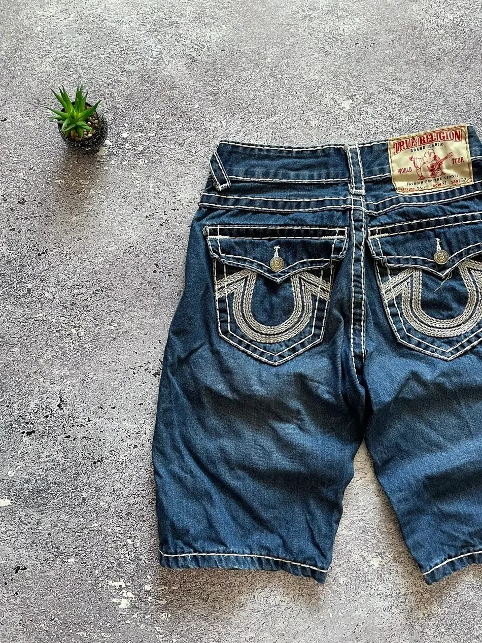 Pantaloncini ricamati anni '90 pantaloncini sportivi Vintage in Denim pantaloncini Rock Hip-Hop nero Unisex Y2K pantaloncini in Denim Retro Punk Casual