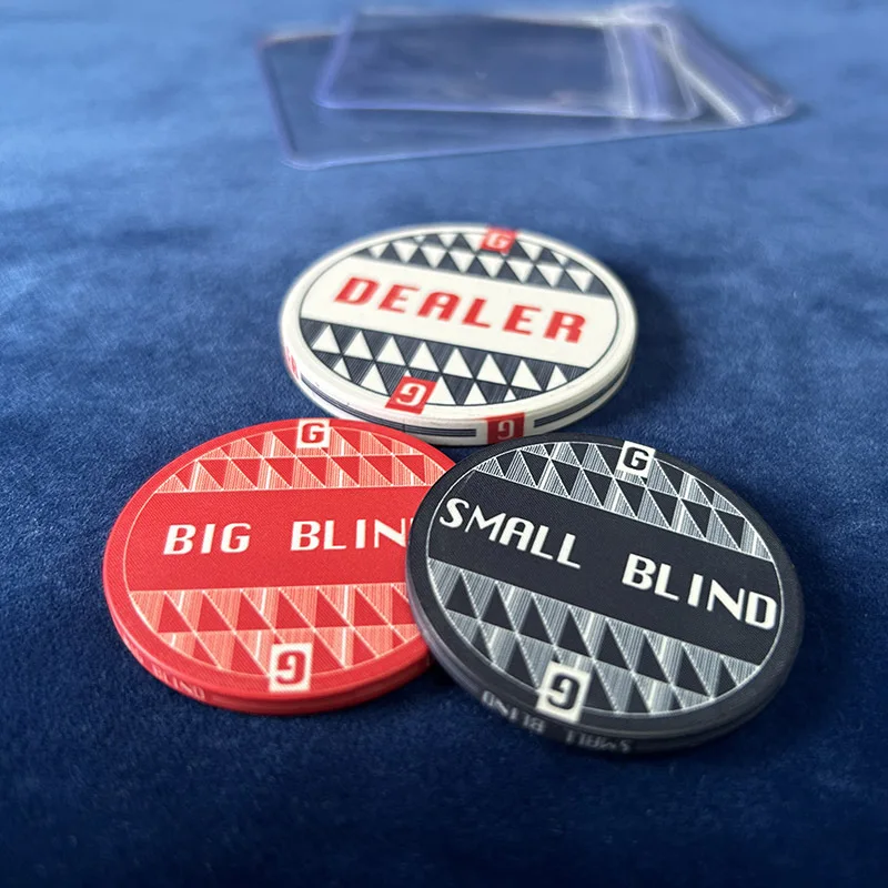 السيراميك بوكر تاجر صغير أعمى كبير أعمى جولة تاجر عملات تكساس بوكر رقائق مجموعة الوجهين عملة أزرار لعبة الملحقات