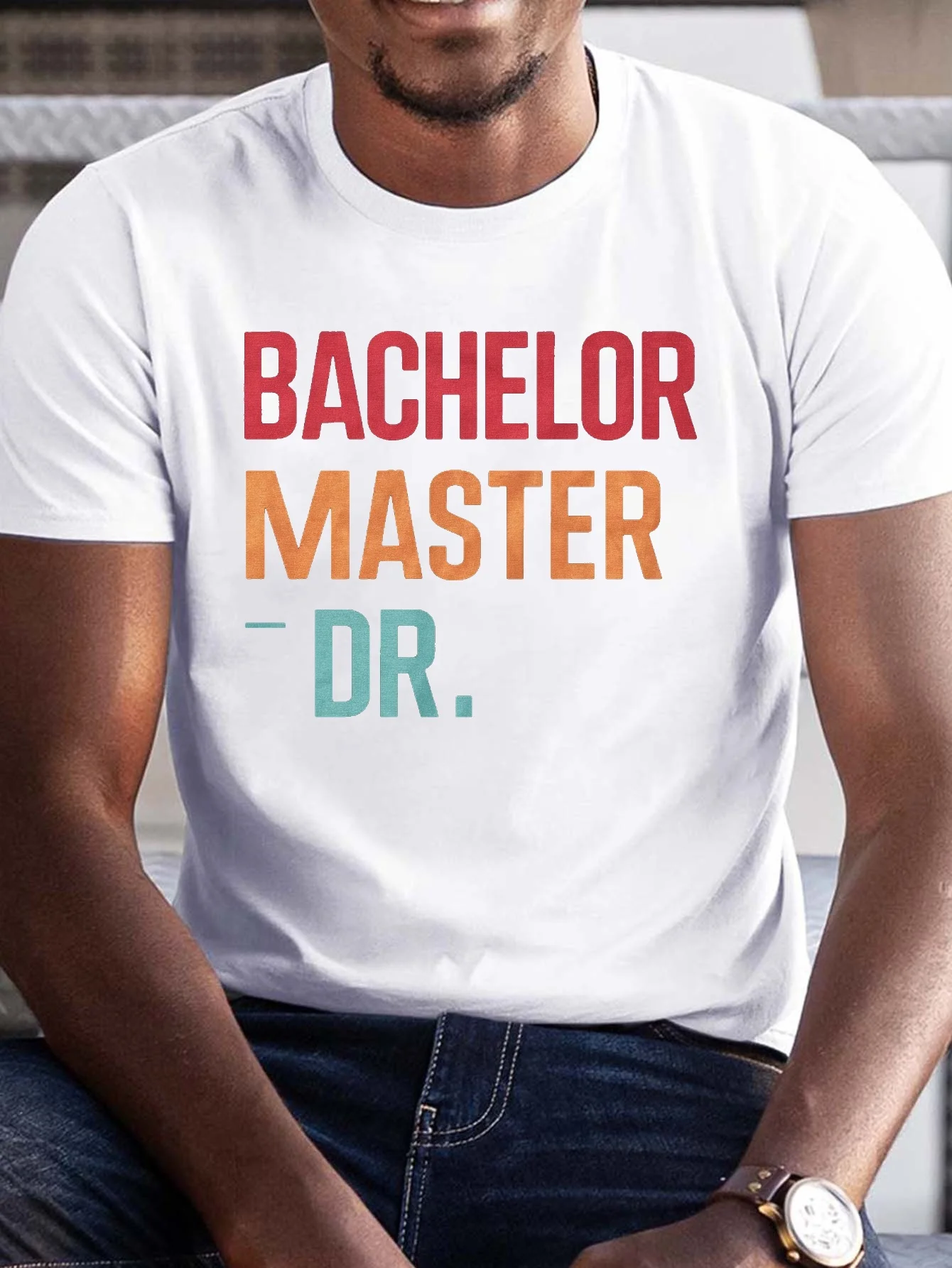 BACHELOR MASTER DR Print Short Sleeve Cotton T-Shirt For Men, Crew Neck, Casual Sports Tee, Fashion Top For Outdoor Wear, Comfor