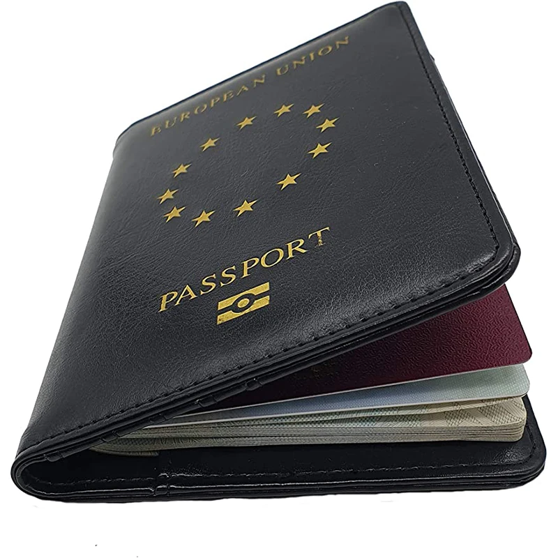 EU Europe Leather Passport Cover For Cards European Union Travel Passport Holder Wallet Document Organizer Case Men Women