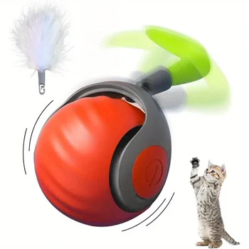 Interactive Cat Ball Toy with Feather, Smart Cat Toys Ball for Indoor Cats, Motion Activated Automatic Cat Toy Ball 1