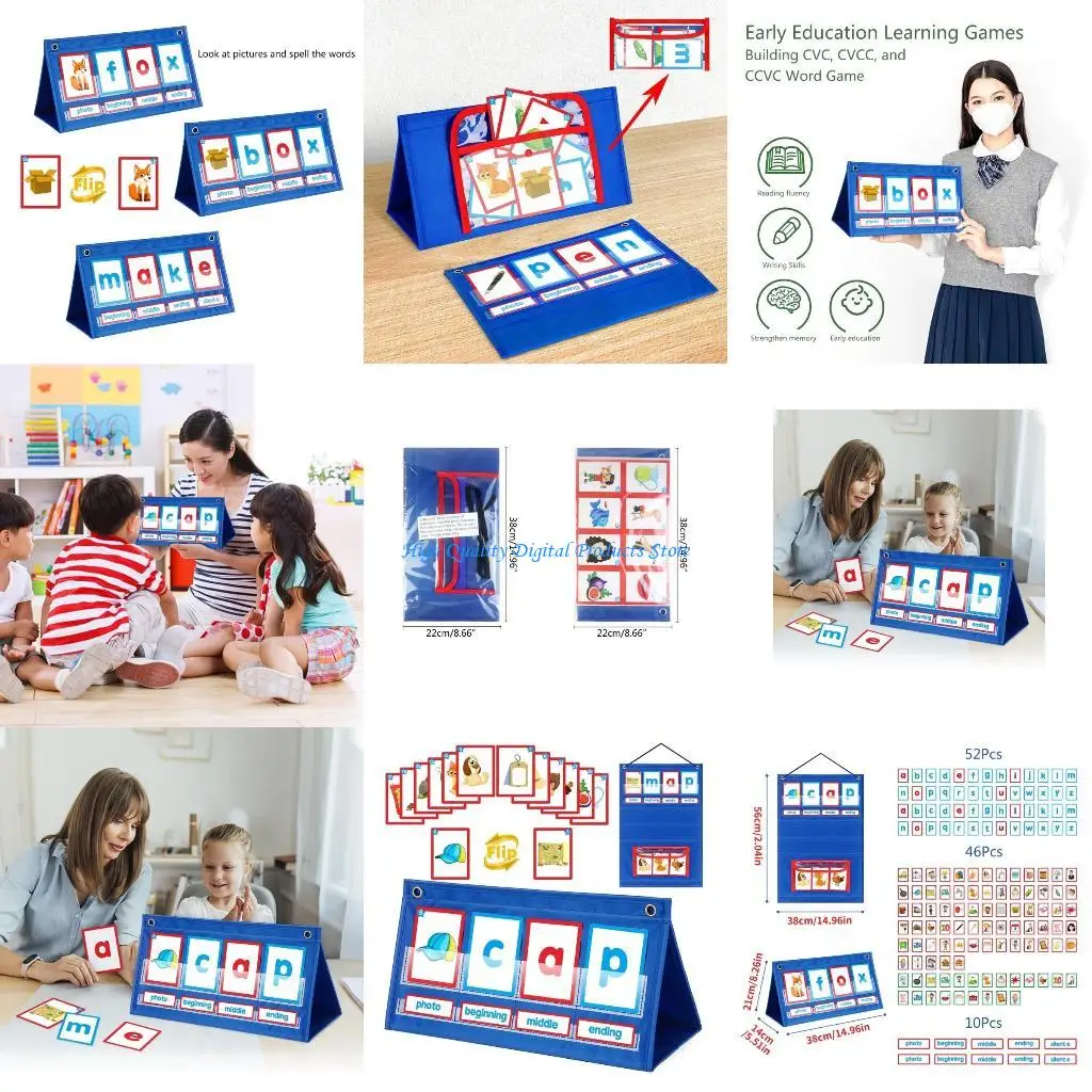 

U2JE Word Building Desktop Pocket Chart Tent Cards Set CVC Words Phonics Games Chart