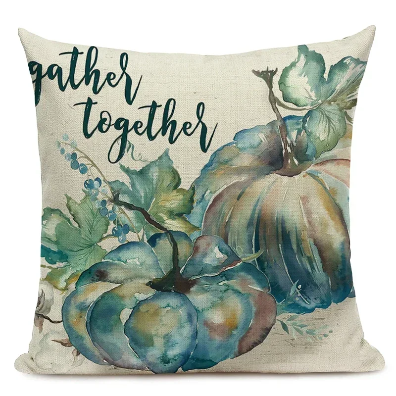 Colorful Watercolor Pumpkin Pillow Case Linen 45*45cm Decor Autumn Cushion Cover for Car Sofa Pillowcase