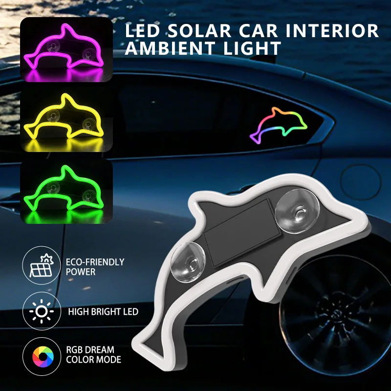 Car triangle side window solar decorative light colorful dolphin creative atmosphere light anti rear end collision warning light