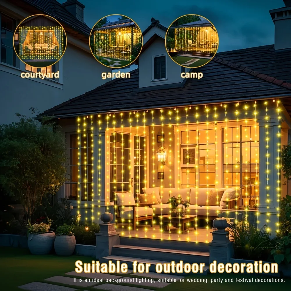 LED الشمسية الستار ضوء 8 طرق في الهواء الطلق الزفاف الديكور سلسلة أضواء ساحة التخييم عيد الميلاد الجنية جارلاند سلسلة أضواء #2