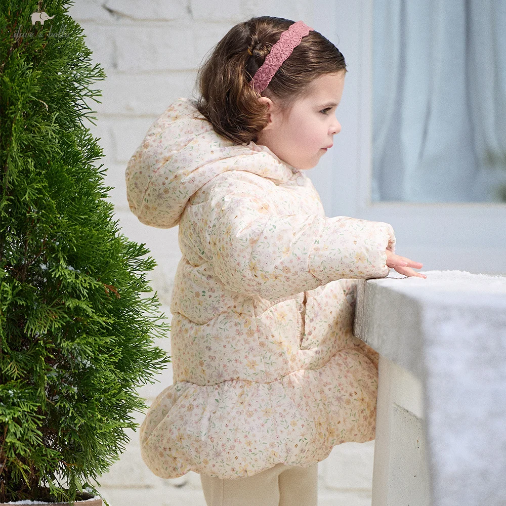 Dave Bella Children's Coat For An 8-year-old Girl Baby Winter Clothes Waterproof Outerwear Jacket Hooded Floral Print DB4264902