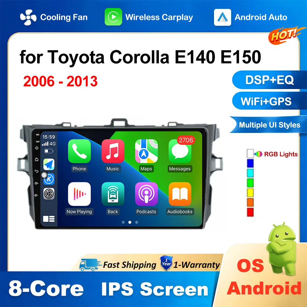 

for Toyota Corolla E140 E150 2006 - 2013 Car Radio Multimedia Video Player 4G Android Auto GPS Navigation Wireless Carplay WiFi