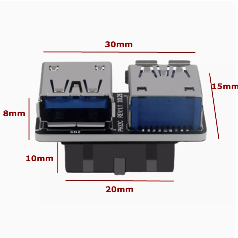 Anakart USB3.0 19PIN/20PIN Konektörü 2 Port USB 3.0 Çift Katmanlı Tip A Dişi Adaptör Masaüstü Bilgisayar Aksesuarları için
