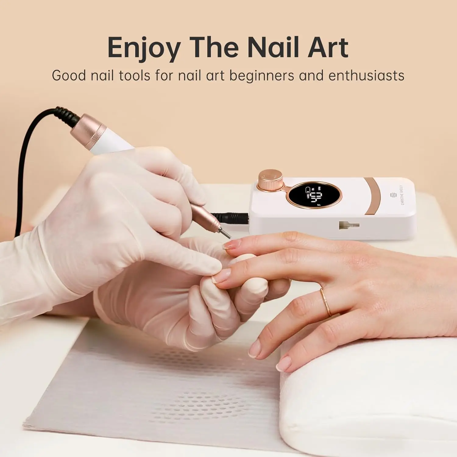 مثقاب أظافر كهربائي، 40000 دورة في الدقيقة، قابل لإعادة الشحن مع 12 قطعة لأظافر الأكريليك والجل، مجموعة ملفات إلكترونية (AB White Diamond) #3