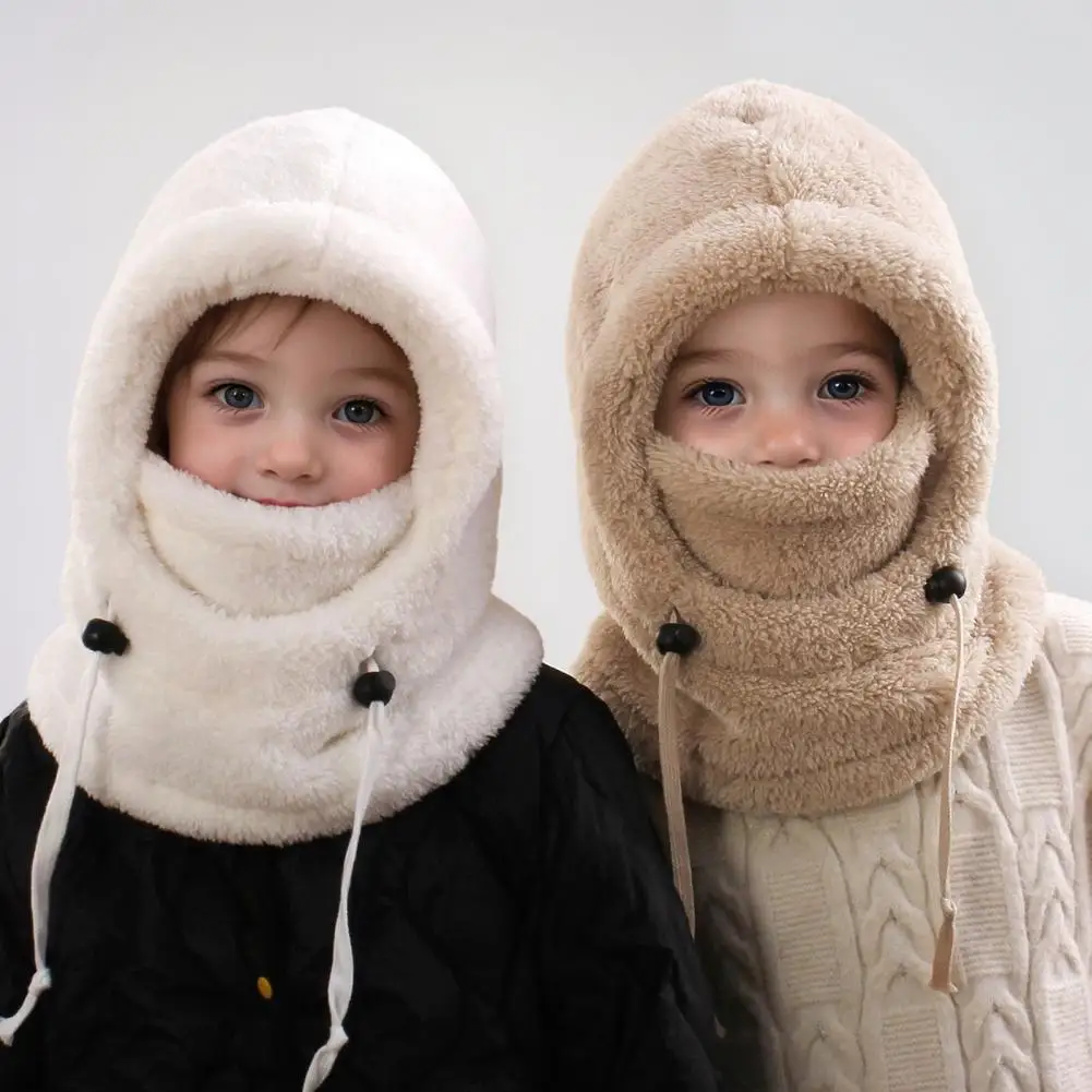 

3 in 1 Ski Guard Hat Kids Windproof Furry Face Guard Warm Hooded Scarf Neck Warmer Winter Outdoor Sports Headgear