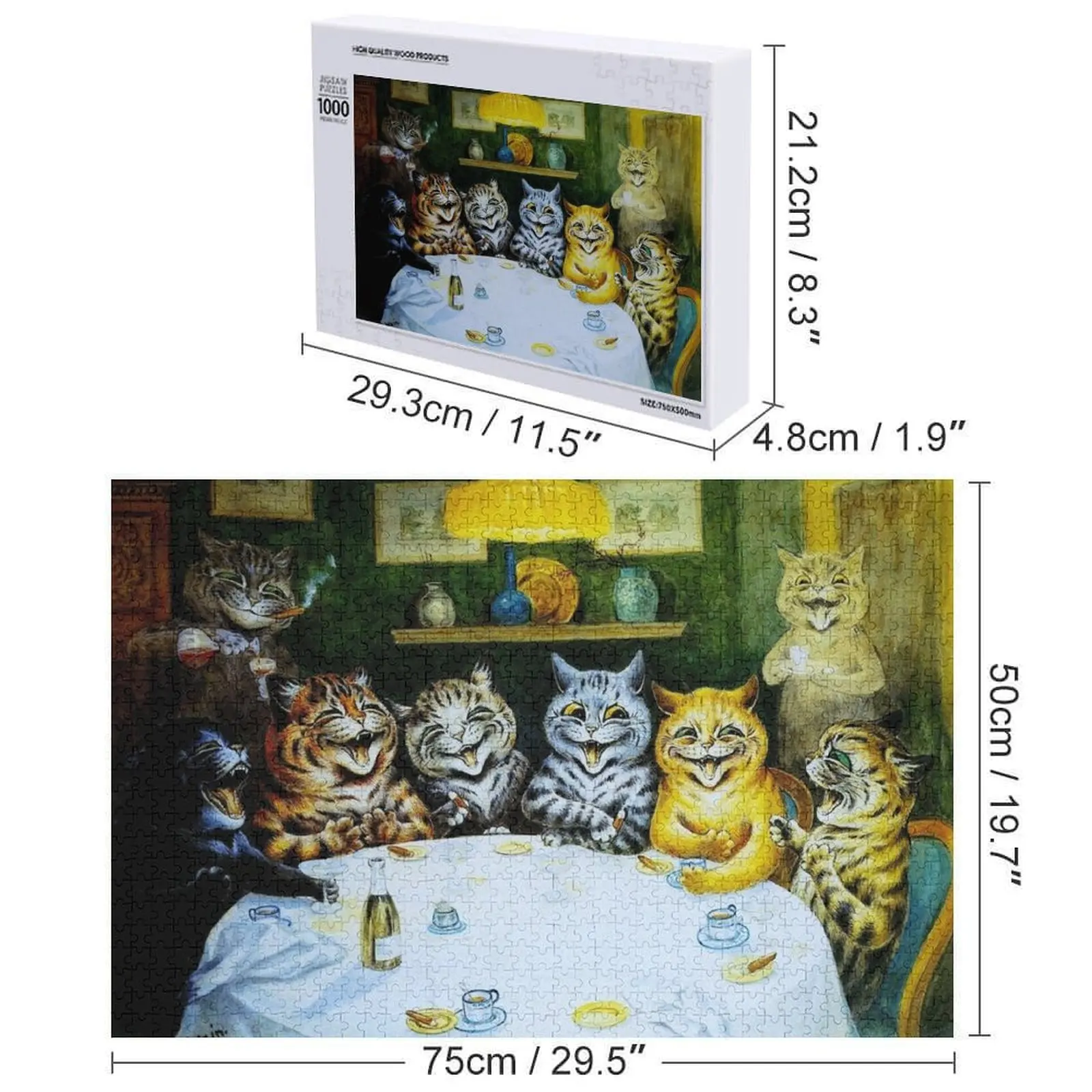 القطط بعد العشاء: لوحة فنية عتيقة بواسطة لويس وين طباعة بازل قطع لغز مخصص