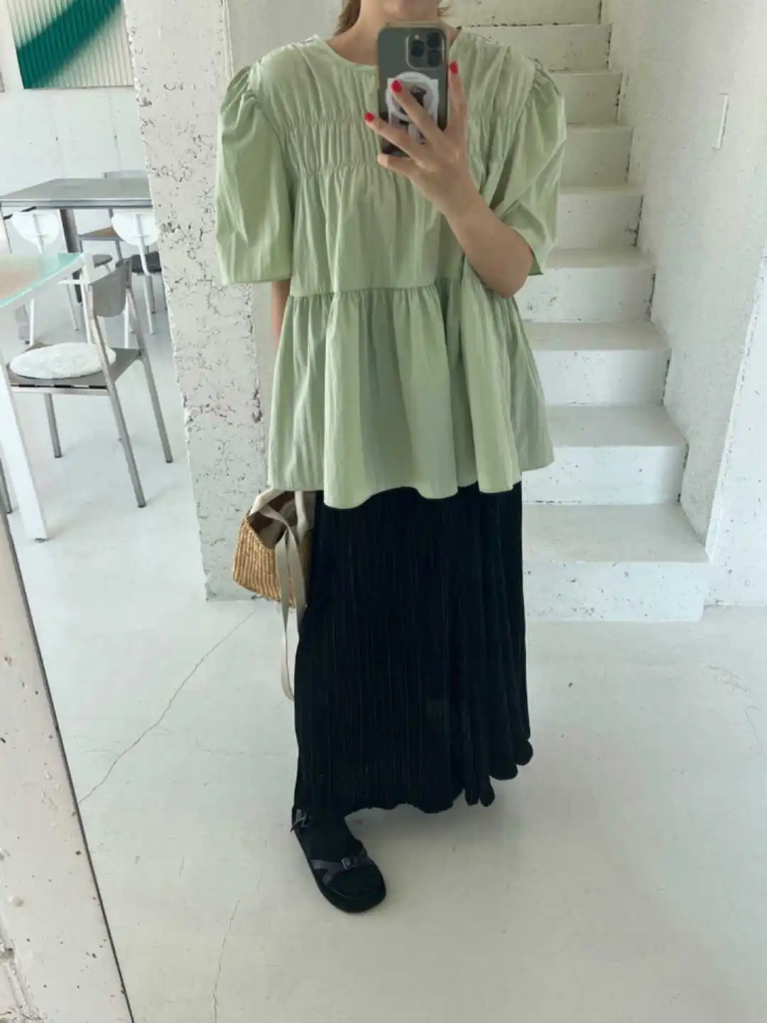 Puff Sleeve Shirt Women's Korean-Sle Sweet Loose Pleated Doll Shirt Summer 2024 Western Sle Unique Chic Top