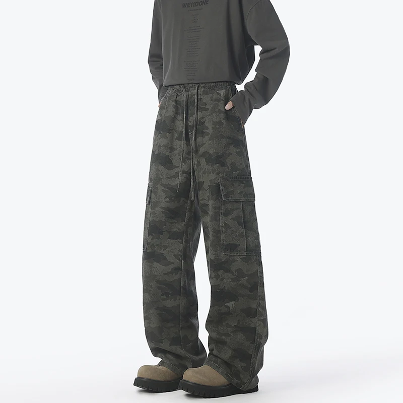 

Autumn Winter Camouflage Cargo Pants Men Side Pockets Elastic Waist y2k Jogging Pant High Street Military Casual Trousers Man