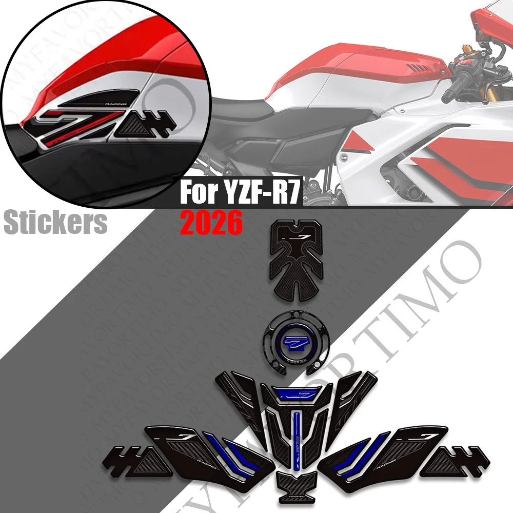 Motorcycle 3D Stickers Decals Kit Tank Pad Fuel Cap Knee Grip Protector Fairing Fender For Yamaha YZF-R7 YZFR7 YZF R7 2026