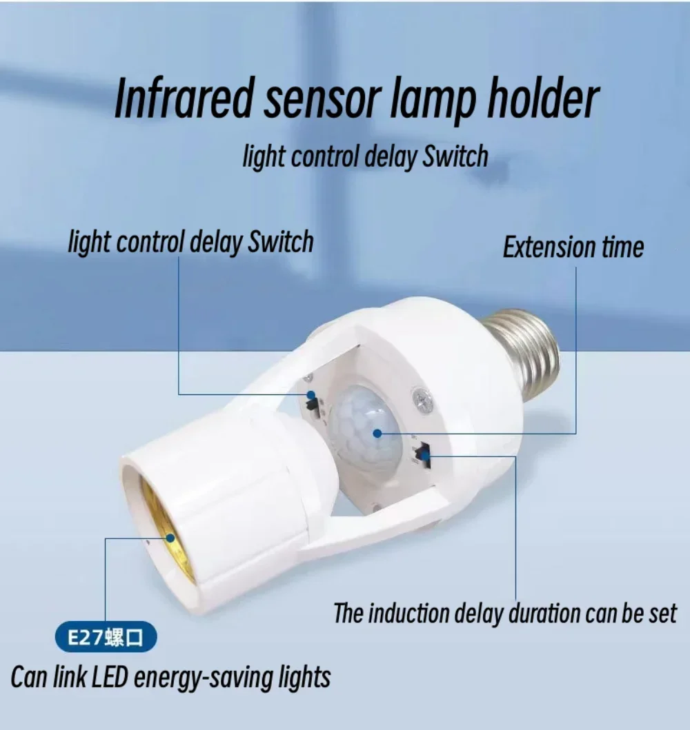 

Surface-mounted infrared human body sensor switch lamp holder corridor E27 screw lamp holder