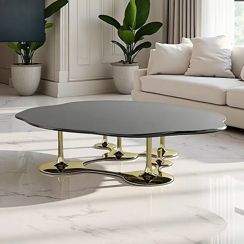 

Designer high-end glass coffee table, luxury mansion large flat living room art stainless steel coffee table customization