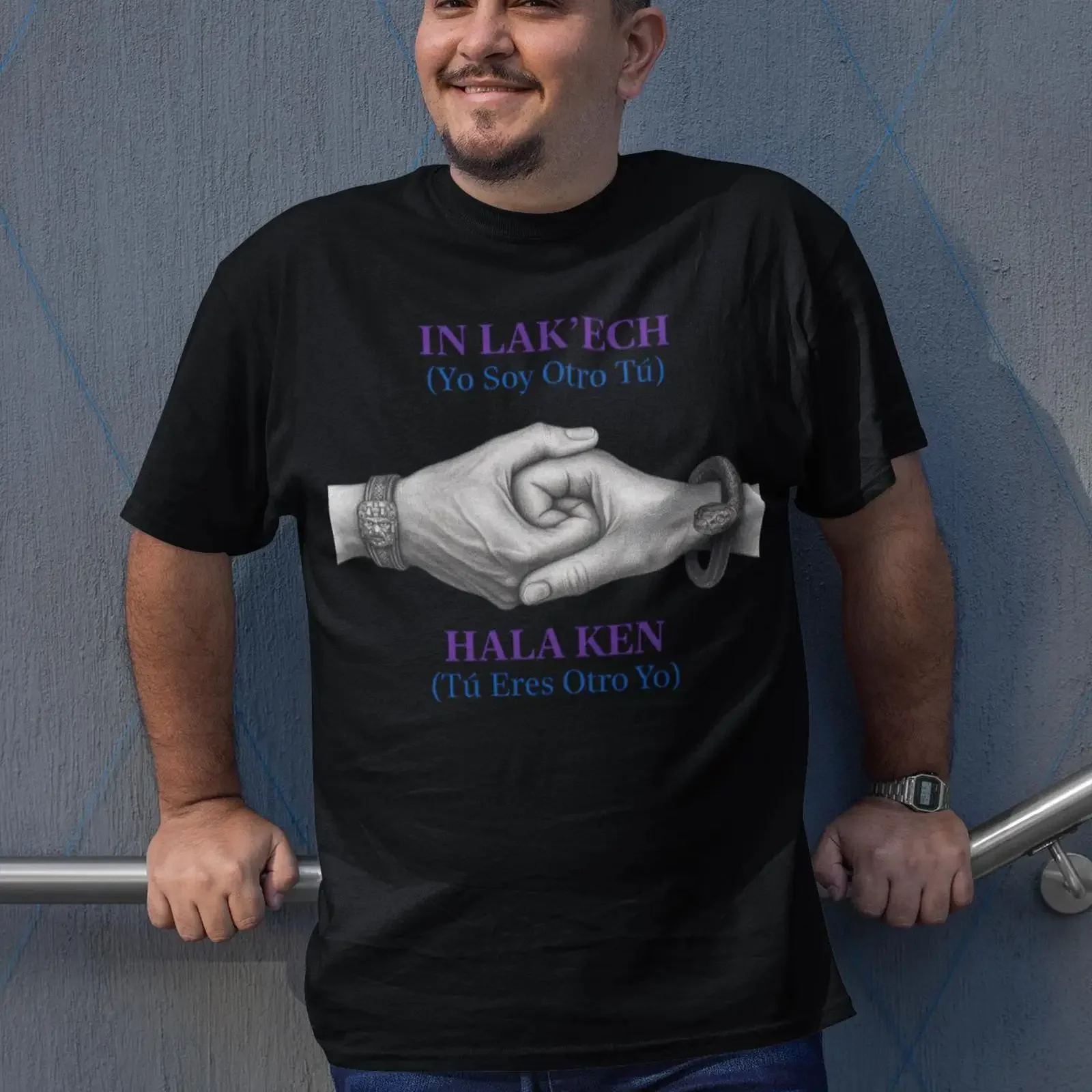 T-shirt Homme Mayan Spiritual Unity, style vintage, lavé, doux et élégant, avec motif tribal aztèque et salutation Hala Ken, inspirant